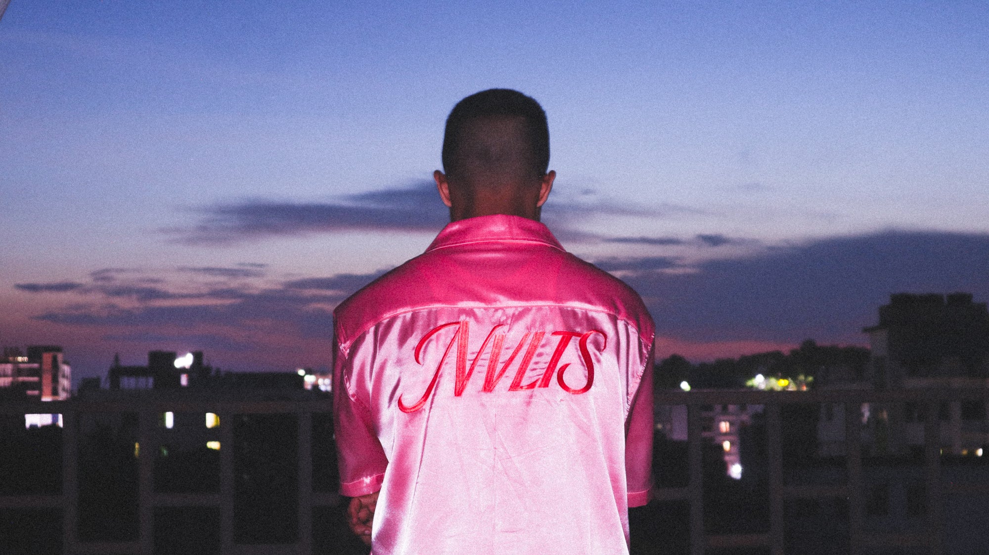 "PINKMAN" Oversized Half Sleeve Collared Pink Satin Embroidered Shirt