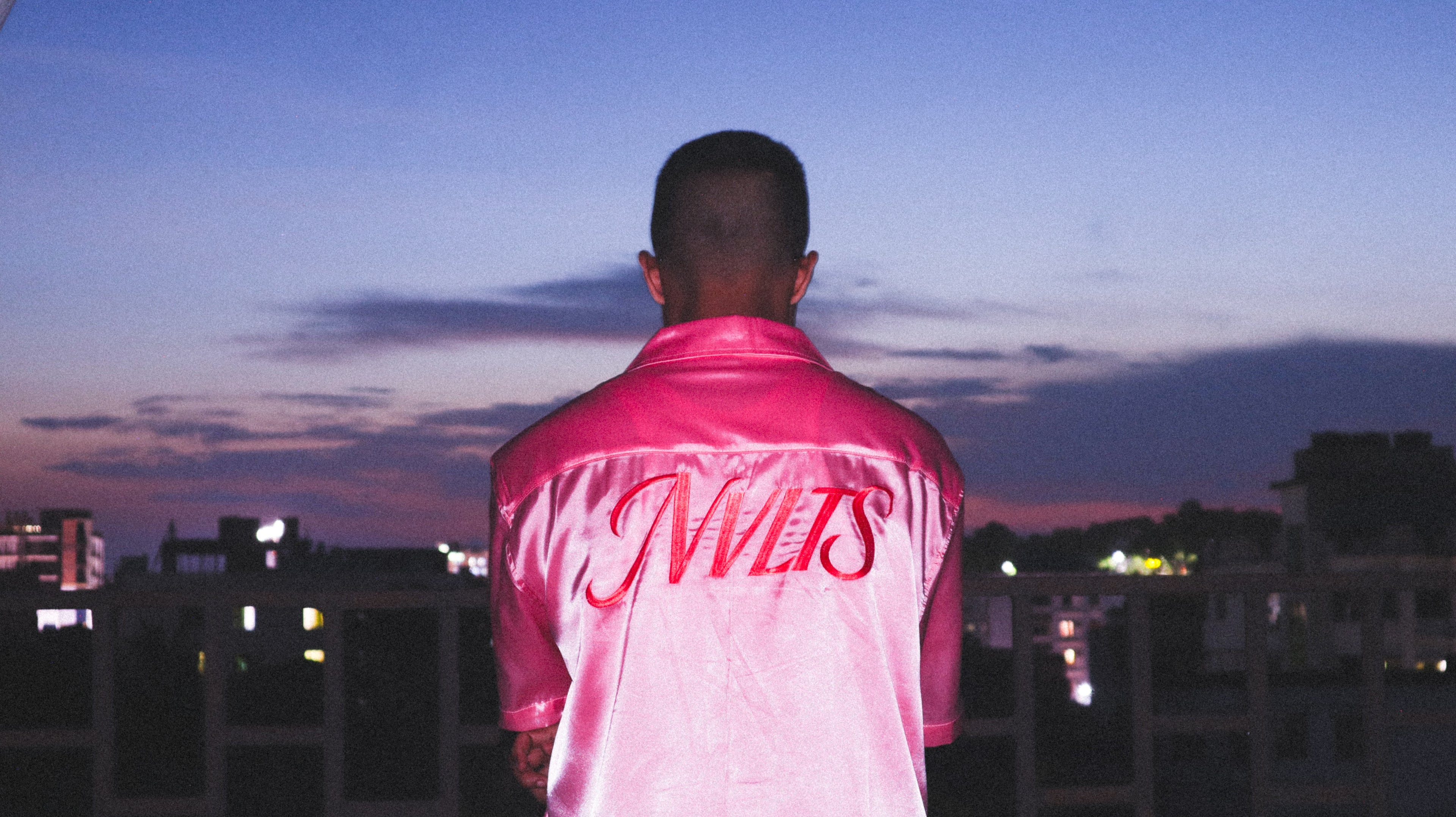 "PINKMAN" Oversized Half Sleeve Collared Pink Satin Embroidered Shirt