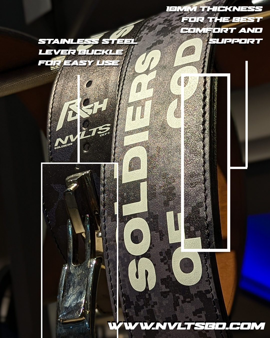 RUSH X Soldier's Dept. "BRAVO" 10mm Powerlifting Full Leather Lever Belt